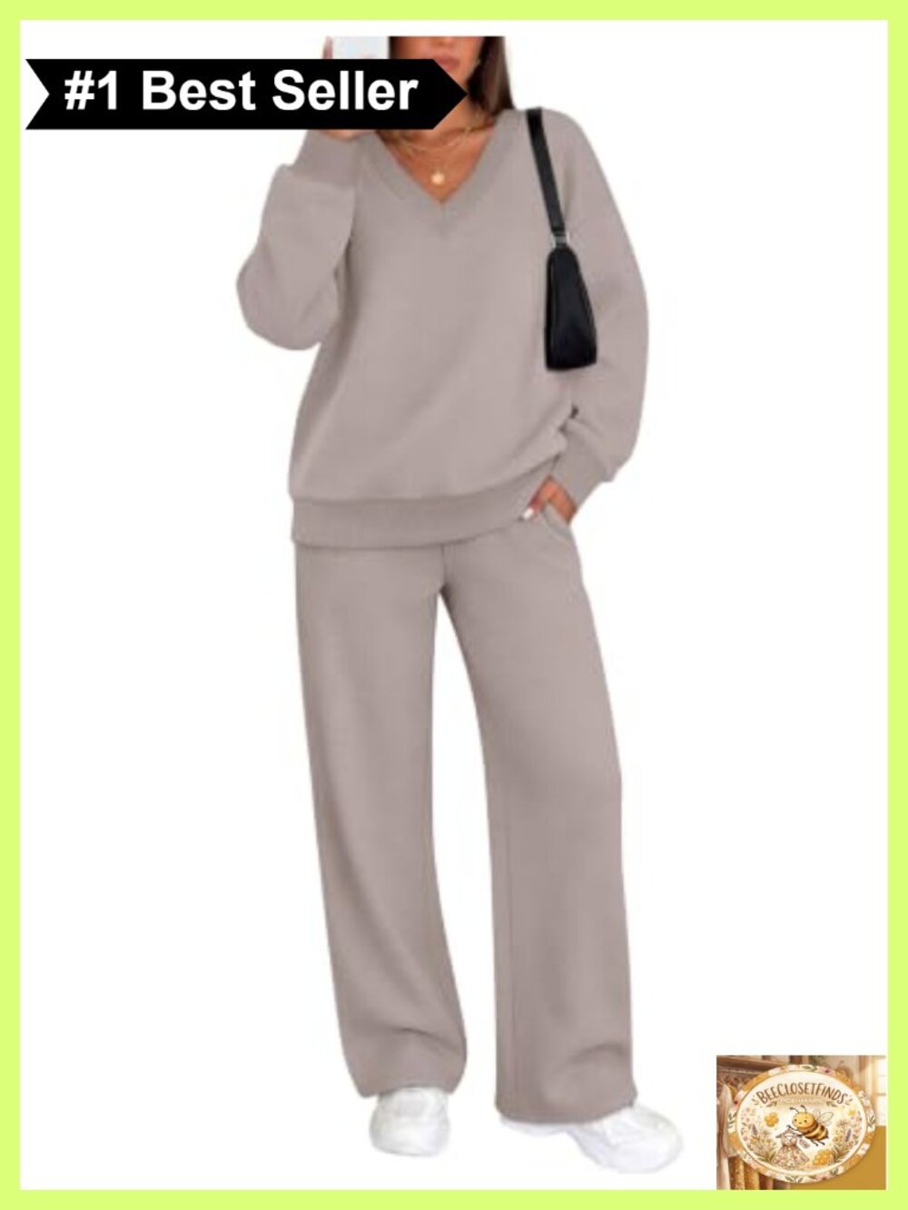 WIHOLL Women 2 Piece Sweatsuit Set Ribbed V Neck Wide Leg Lounge Workout